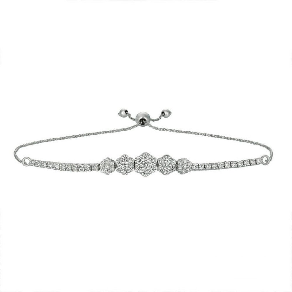 1.50 Carat Diamond 5 Flower Bolo Bracelet G SI 14K